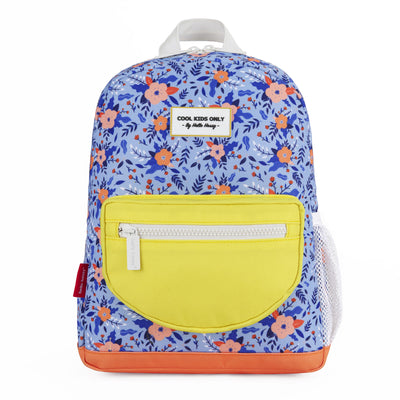 Sac à dos enfant bleu motif fleurs poche jaune Hello Hossy