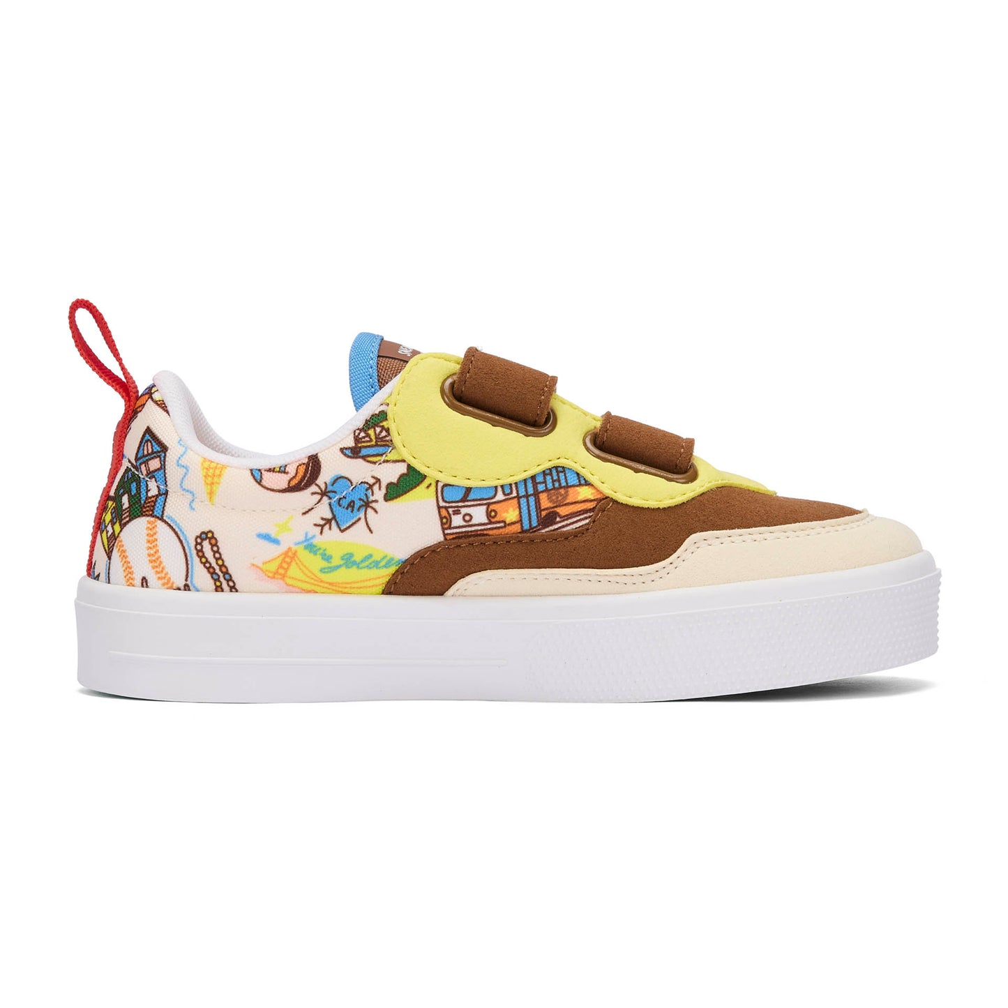 Kids sneakers cream brown USA pattern velcro Hello Hossy