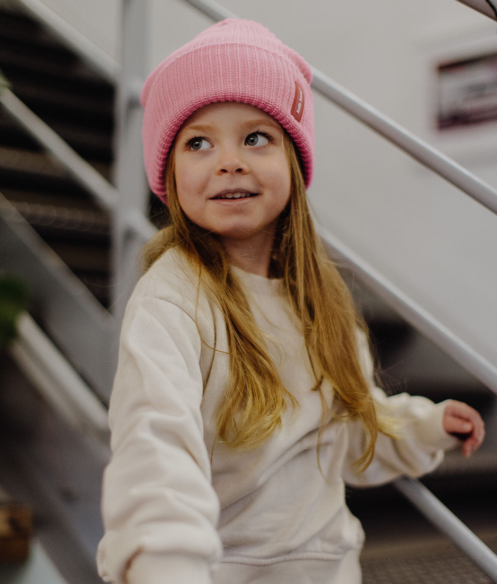 Colourful Kids & Adults Flow pink beanie, 100% organic cotton, no pompom, from 9 months, Cool Kids Only !
