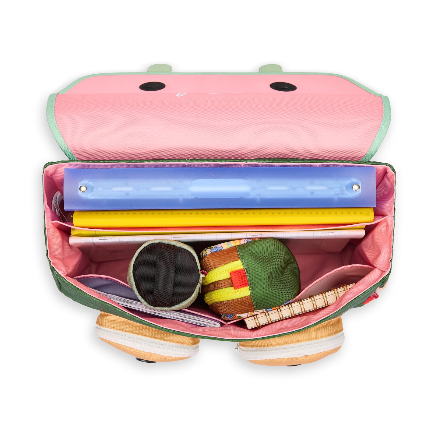 Pink children's schoolbag with interior storage compartments Hello Hossy