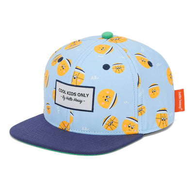 Casquette enfant bleu clair motif ballons visière bleu marine non portée Hello Hossy