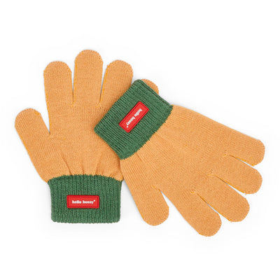 Children's gloves Camel green cuff label Hello Hossy