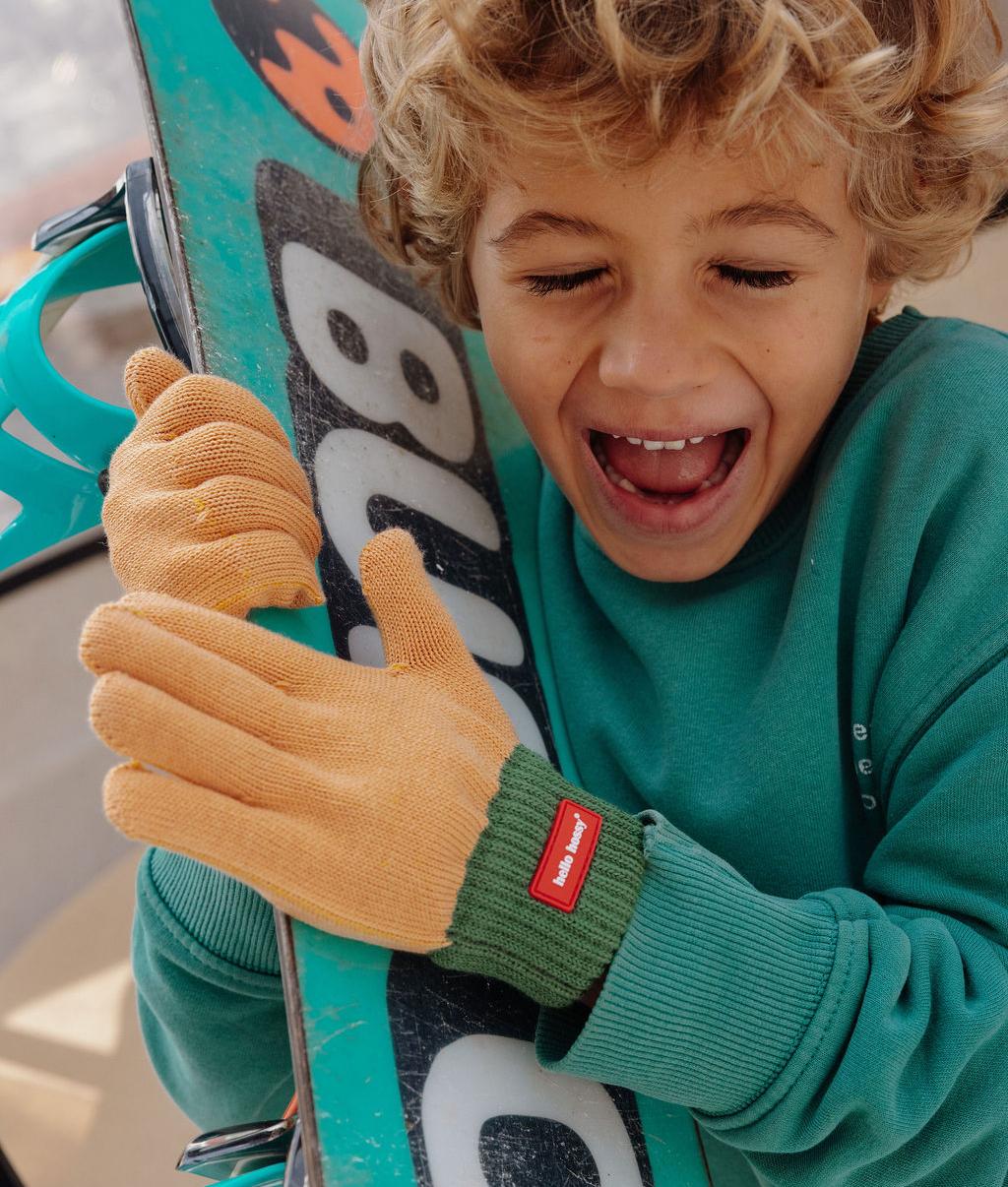 Children's gloves Camel green fine knit ribbed cuffs Hello Hossy