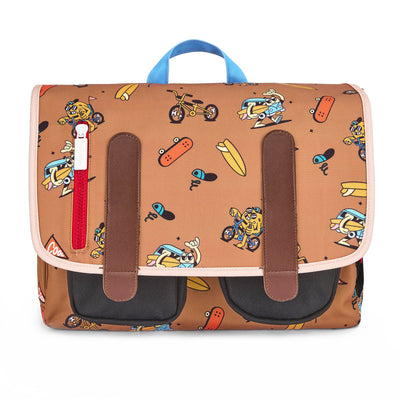 Cartable enfant marron motif mascotte vélo Hello Hossy