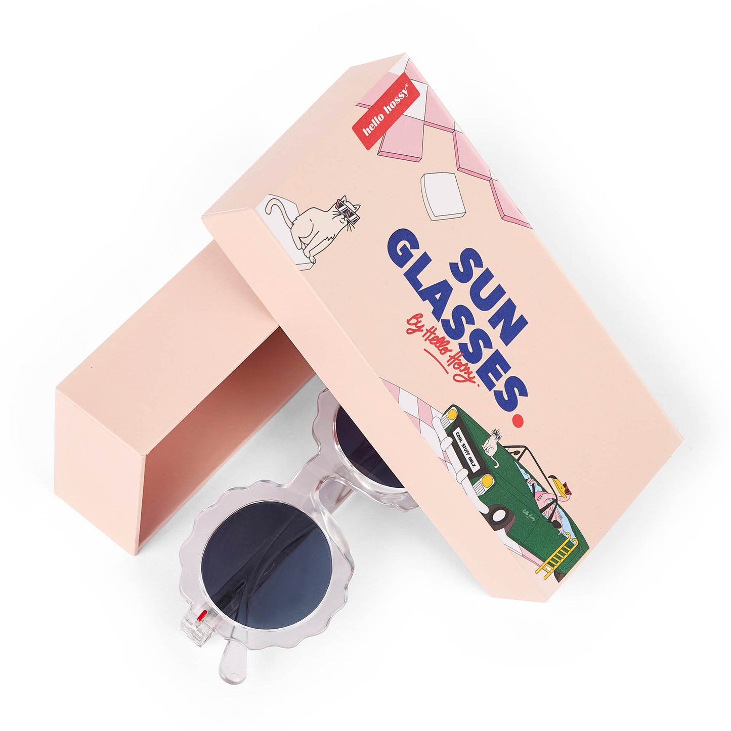 Lunettes de soleil enfant blanc transparent forme fleur verres foncés Hello Hossy