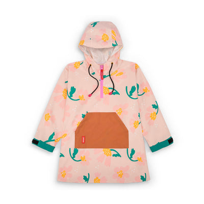 Children's rain poncho pink flower pattern Camel pocket Hello Hossy