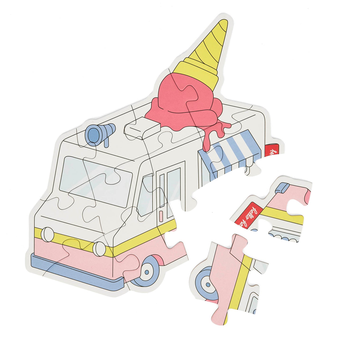 Puzzle évolutif pour enfant Hello Hossy "Just Enjoy", forme camion de glace, partiellement assemblé – vue à plat – fond blanc