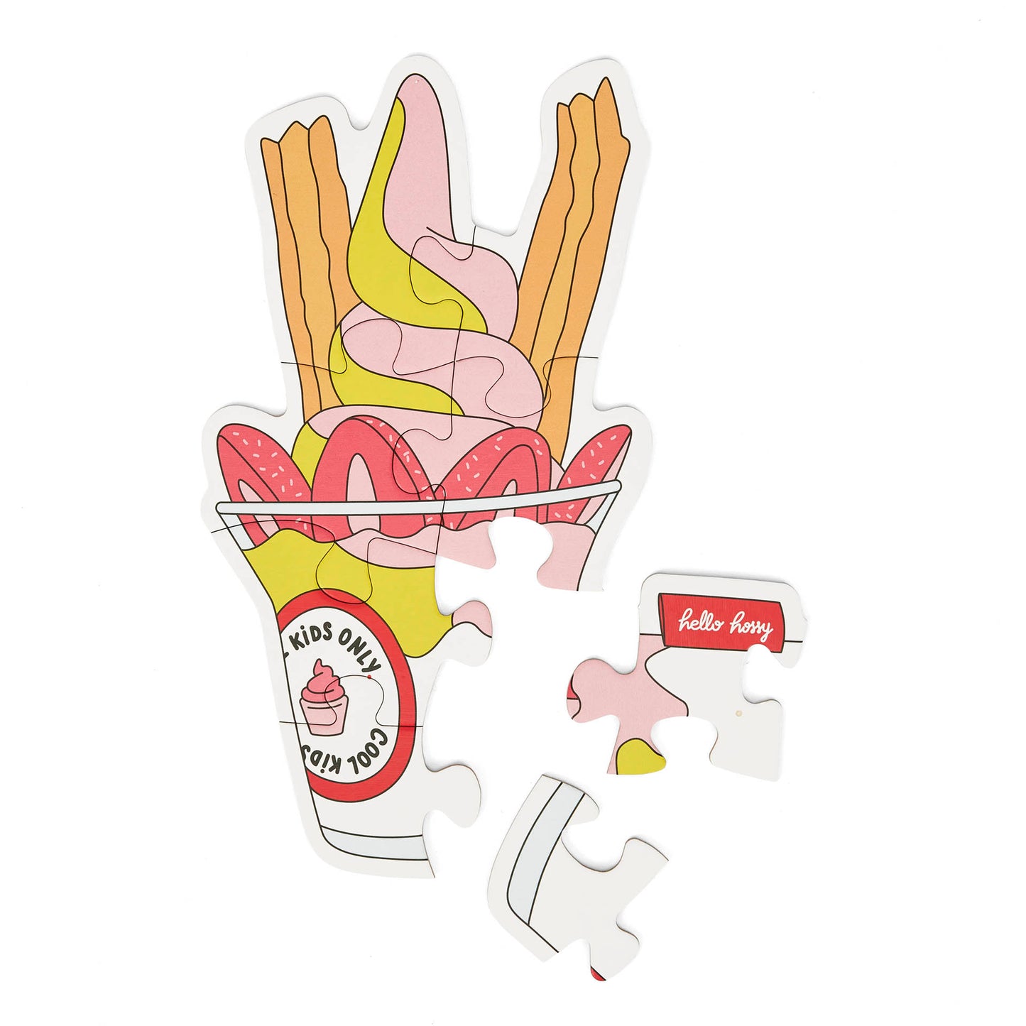 Puzzle évolutif pour enfant Hello Hossy "Just Enjoy", forme coup de glace, partiellement assemblé – vue à plat – fond blanc