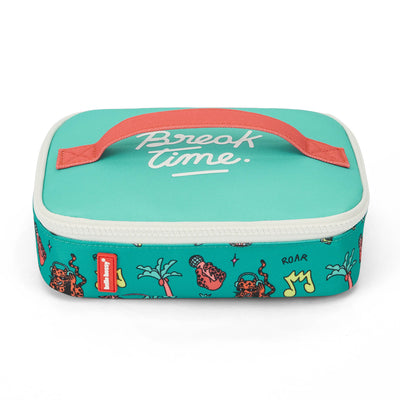 Sac goûter enfant vert corail motif animaux inscription Hello Hossy