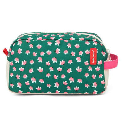 Trousse de toilette enfant vert motif fleurs poignée rose Hello Hossy