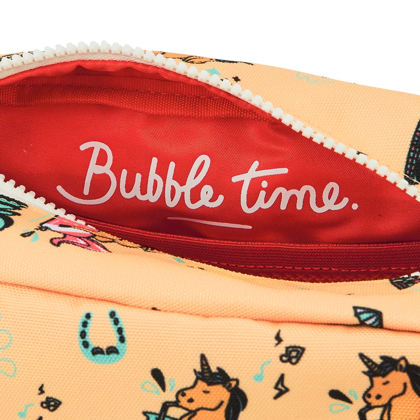 Children's toiletry bag patterned Unicorns Peach Background red Zip Opening Hello Hossy