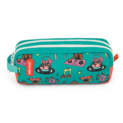 Trousse scolaire enfant vert corail motif animaux Hello Hossy