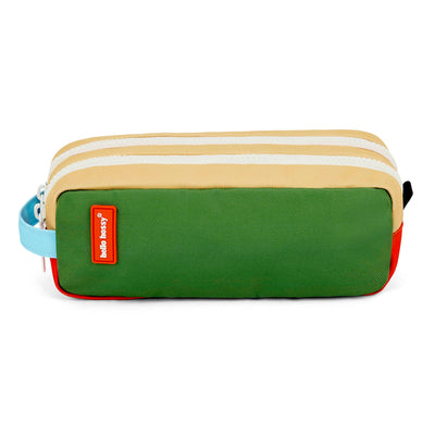 Children's green beige striped two-compartment pencil case Hello Hossy