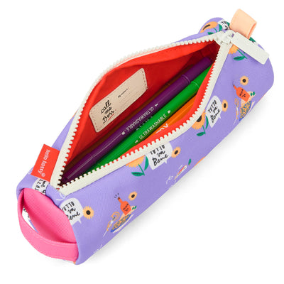 Trousse scolaire enfant violet imprimé fleurs détail intérieur rouge Hello Hossy