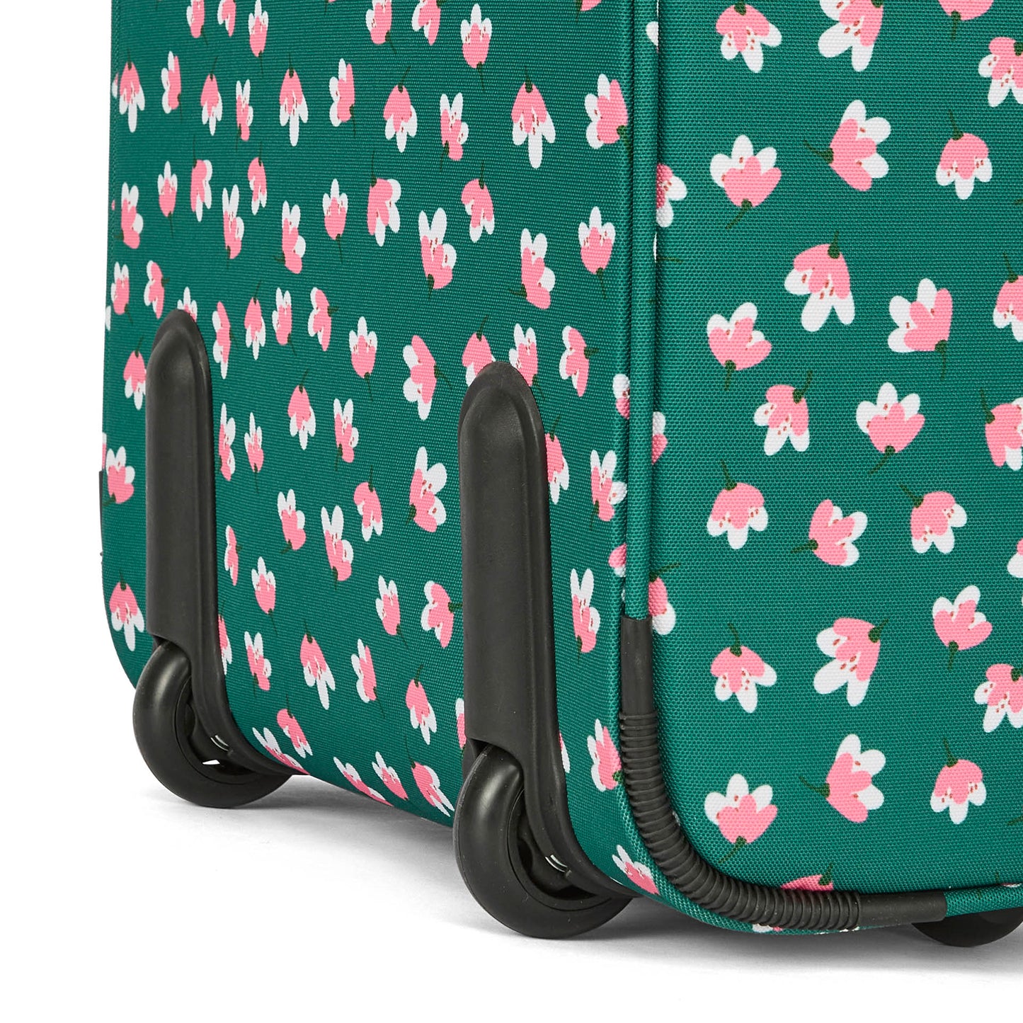 Valise enfant verte motif fleurs roues noires Hello Hossy