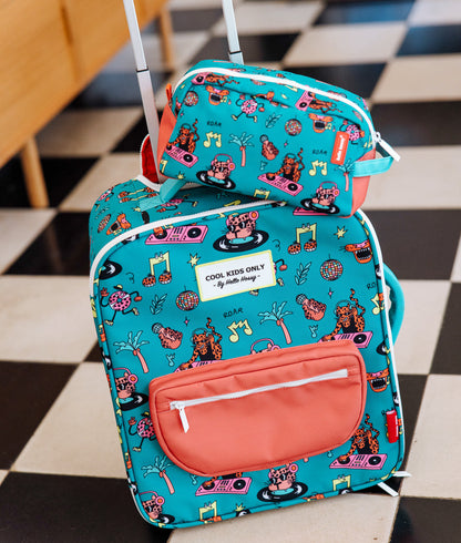Kids green suitcase music pattern with matching pouch Hello Hossy