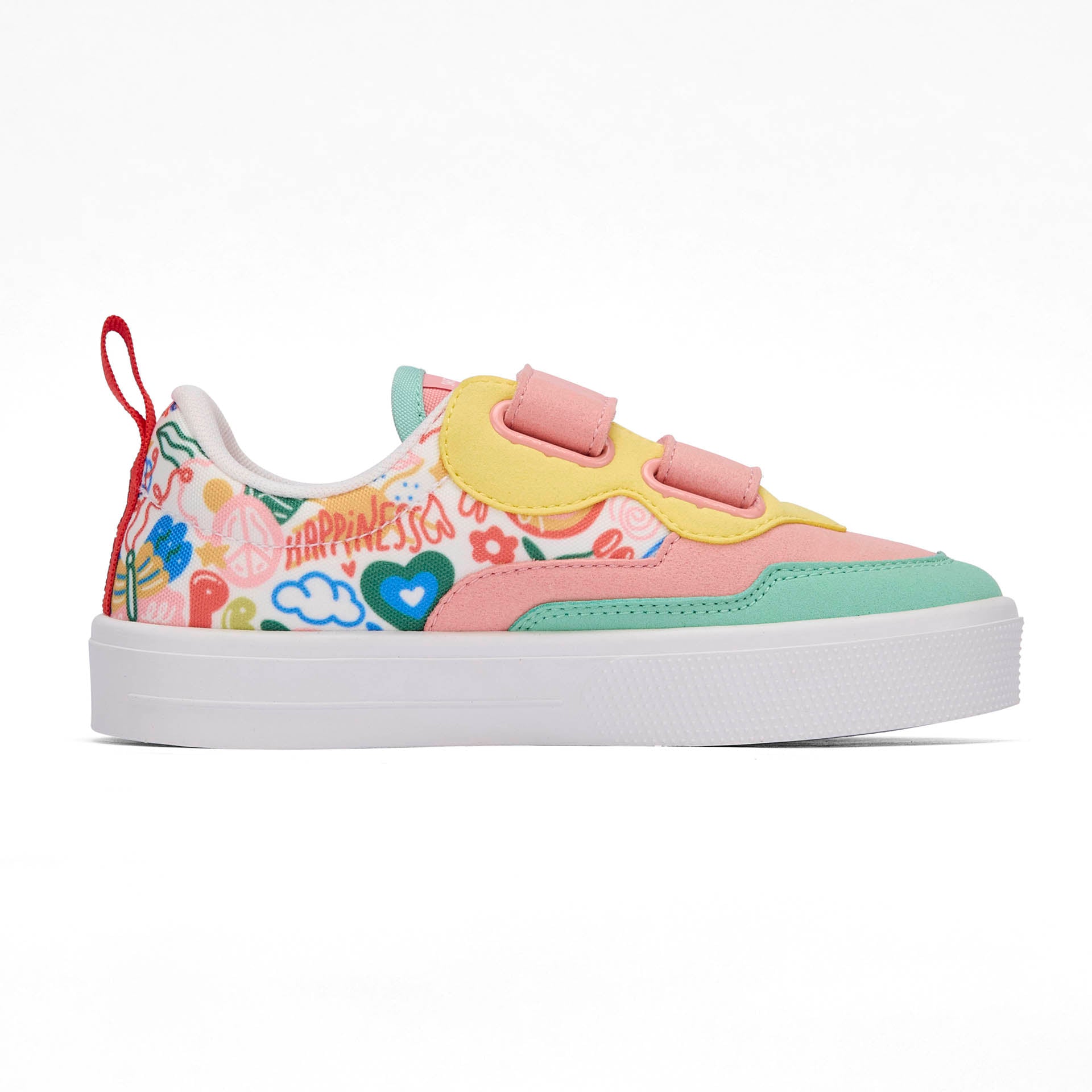 Sneakers enfant rose vert imprimé art fleurs semelle blanche double scratchs Hello Hossy