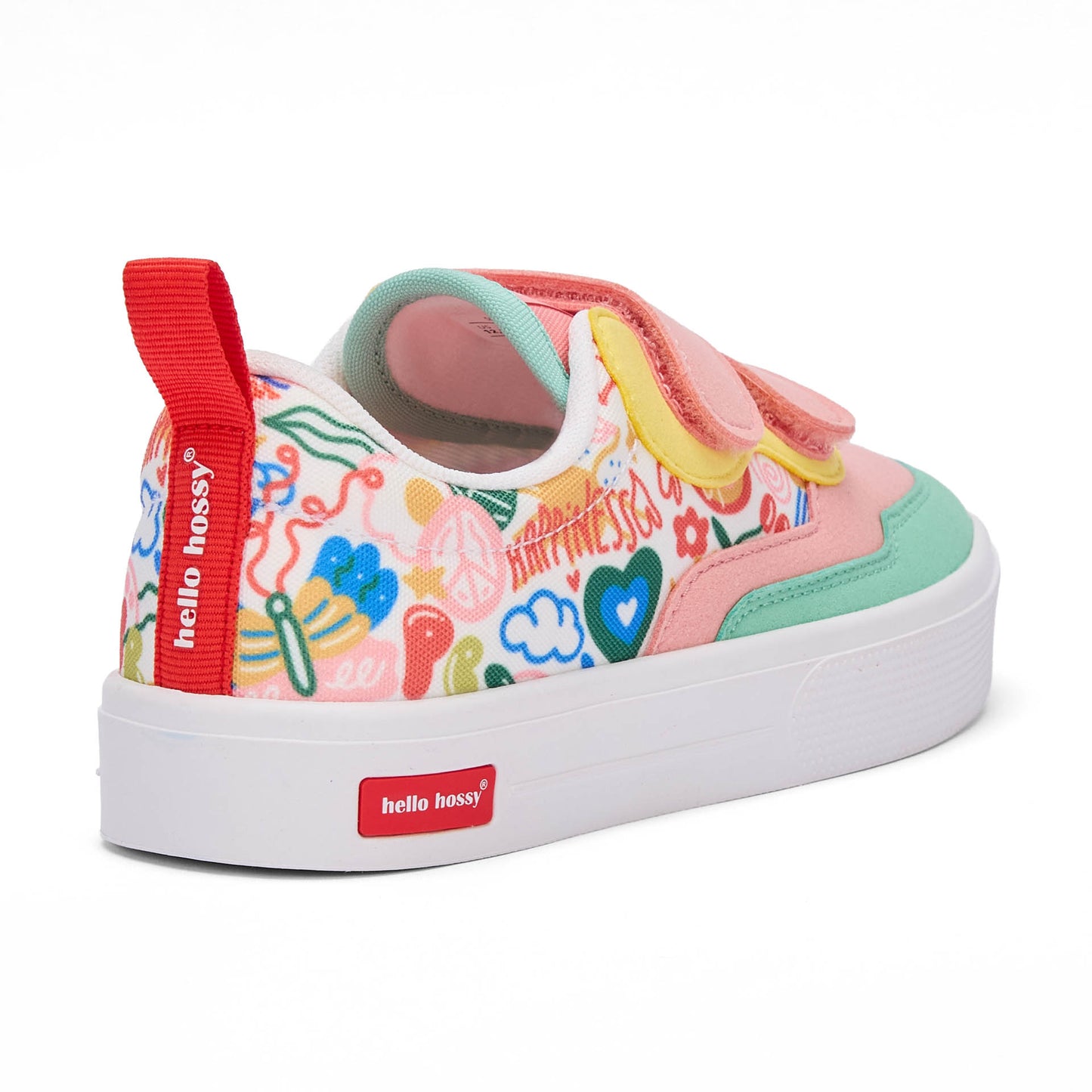 Sneakers enfant rose vert imprimé art multicolore scratchs Hello Hossy