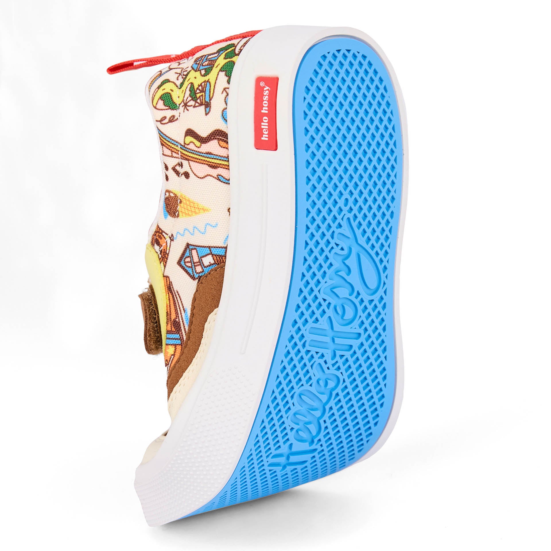 Kids cream brown Sneakers soft blue sole Hello Hossy