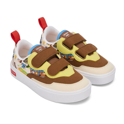 Kids sneakers cream brown yellow USA pattern velcro white sole Hello Hossy