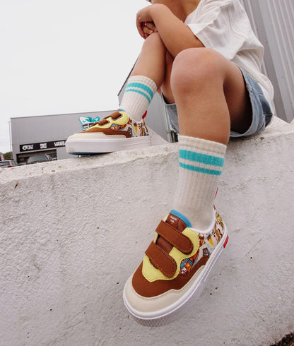 Kids sneakers cream brown USA Patterns double velcro Hello Hossy