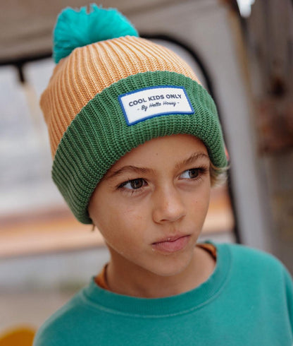 Children's beanie Camel green pompom embroidered label Cool Kids Hello Hossy