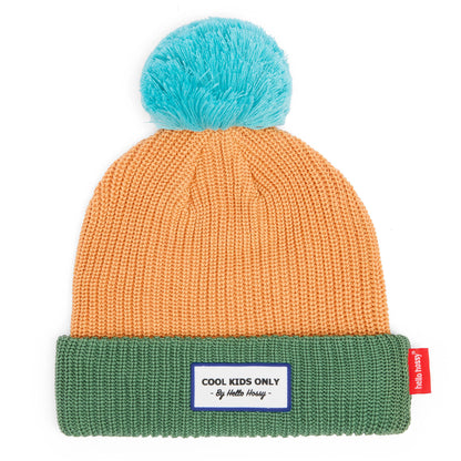 Children's beanie Camel green blue pompom embroidered label Hello Hossy