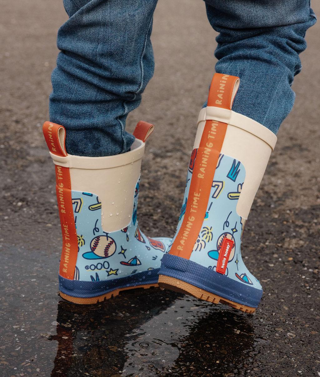 Children's blue Sport rain boots with orange strap detail and non-slip sole Hello Hossy