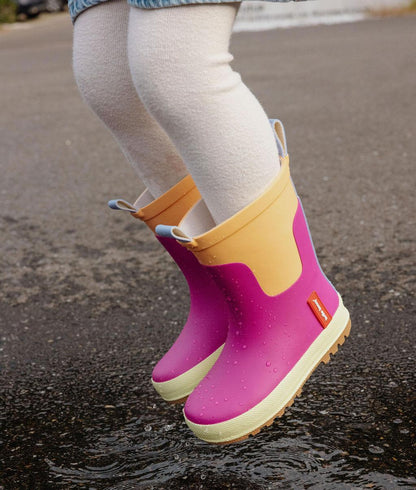 Children's purple and Orange rain boots with ridged sole Hello Hossy
