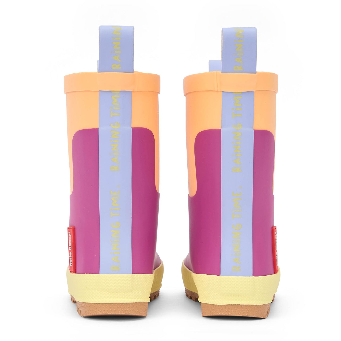 Children's purple and Orange rain boots with yellow details Hello Hossy