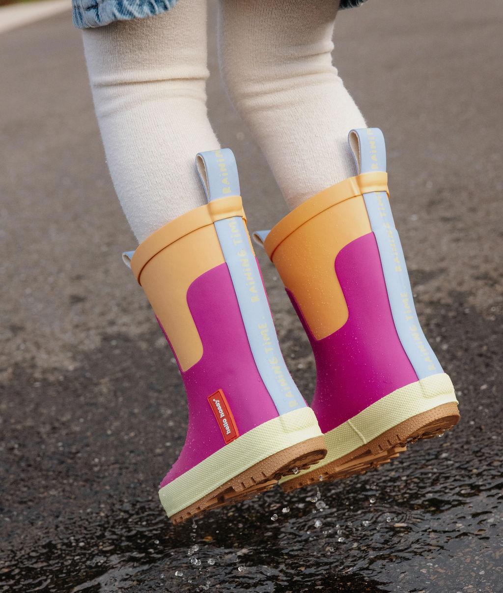 Children's purple and Orange rain boots with rubber sole Hello Hossy