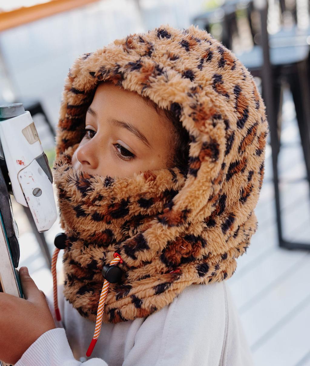 Children's balaclava brown Leopard patterned fleece adjustable Hello Hossy