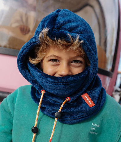 Children's blue fleece balaclava with adjustable ties Hello Hossy