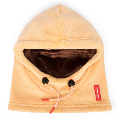 Children's Beige brown fleece balaclava with adjustable ties Hello Hossy