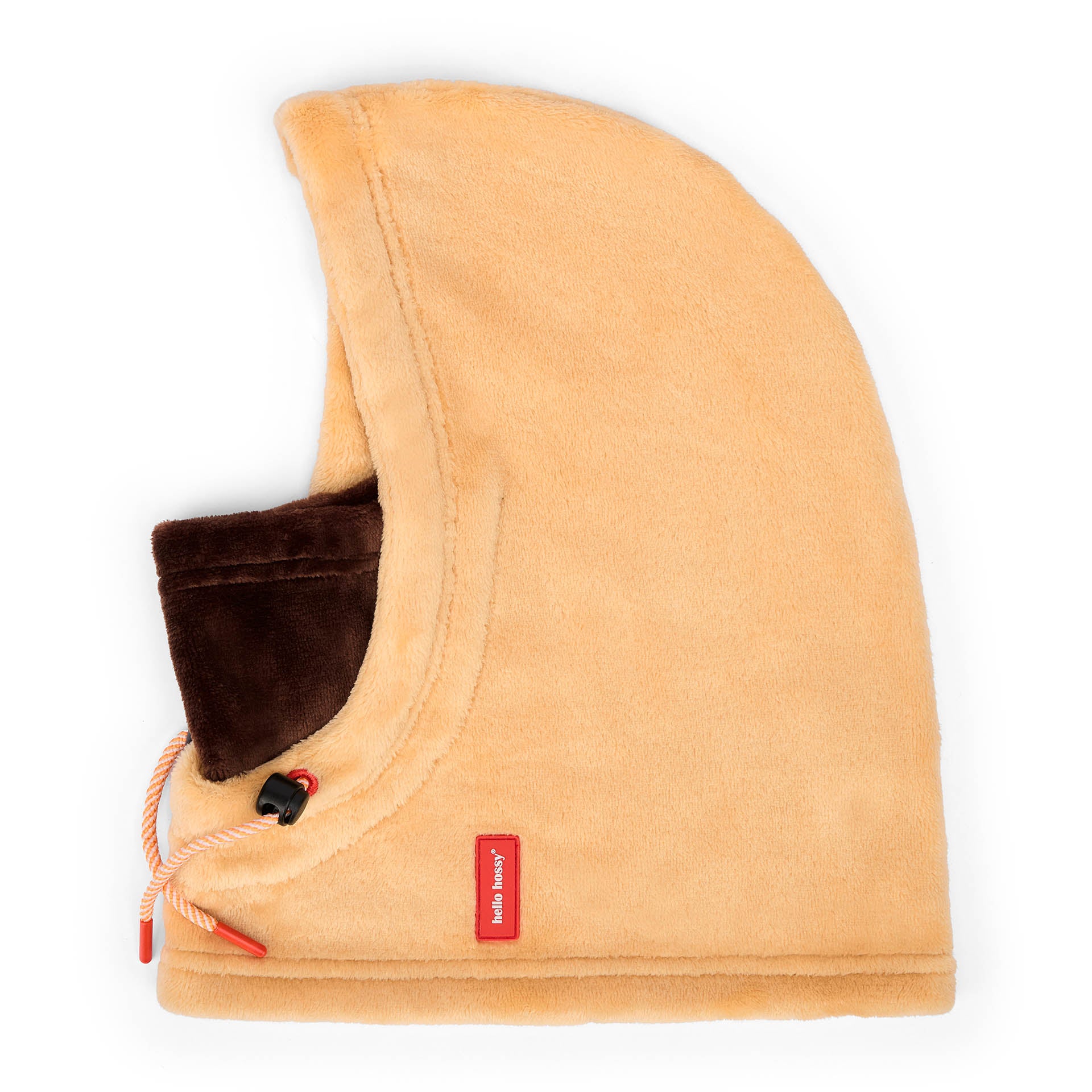 Children's Beige brown cotton fleece balaclava with adjustable ties Hello Hossy