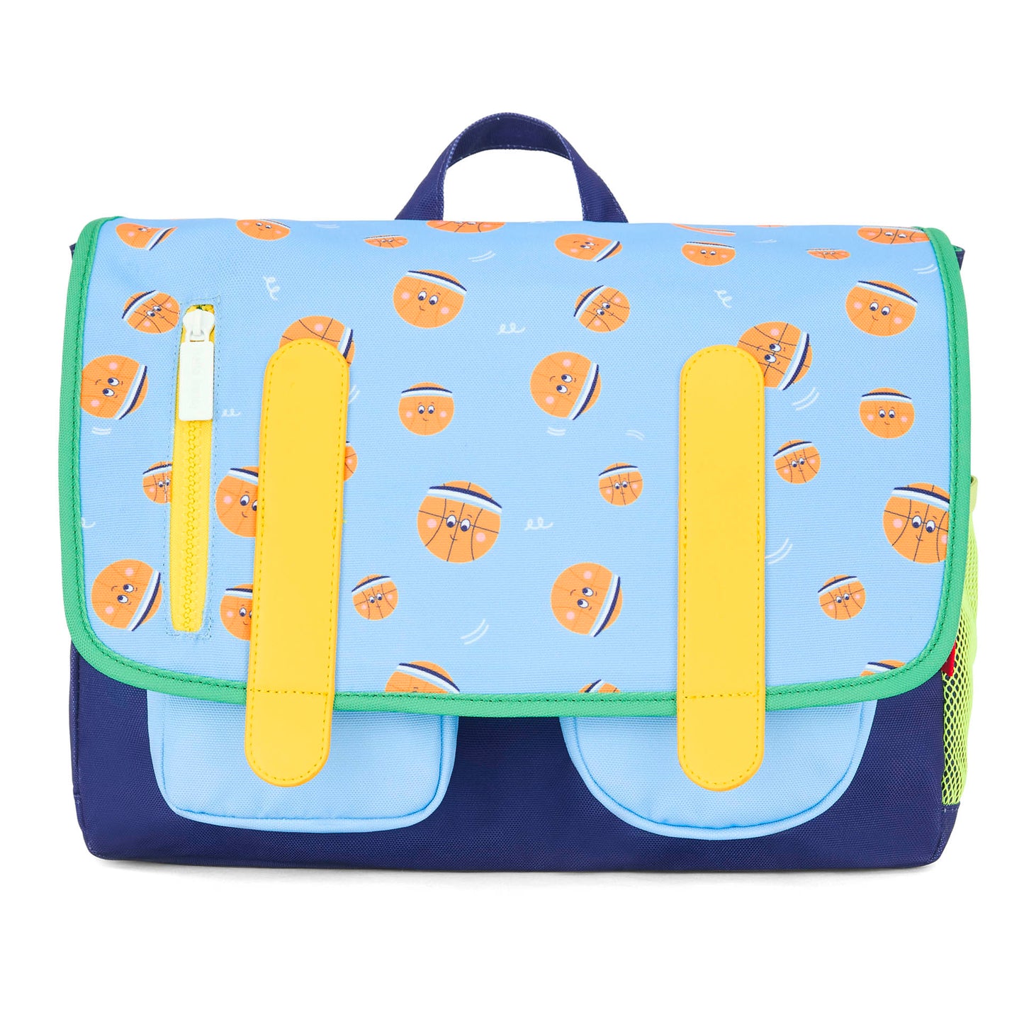 Cartable enfant bleu orange motif sport deux poches Hello Hossy