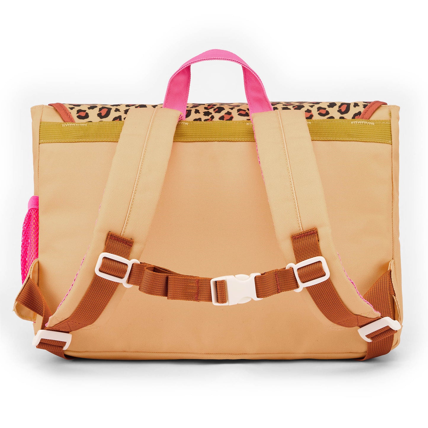 Cartable enfant crème marron imprimé léopard bretelles réglables Hello Hossy