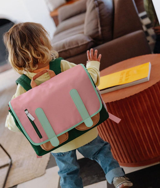 Pink and green children's schoolbag with detail pockets Hello Hossy