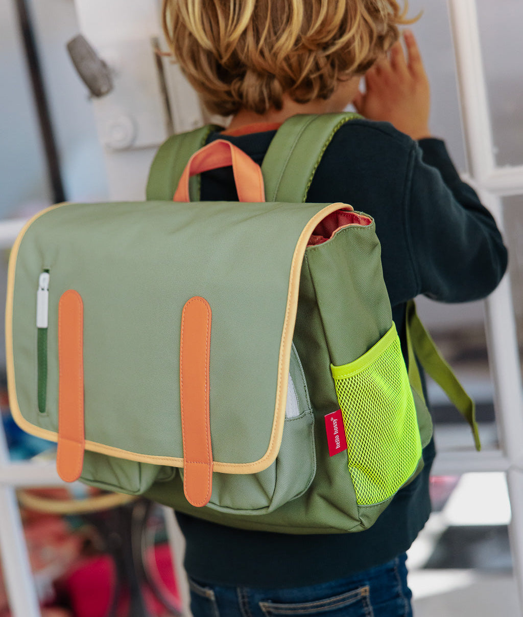 Children's green backpack with fluorescent yellow mesh pockets Hello Hossy