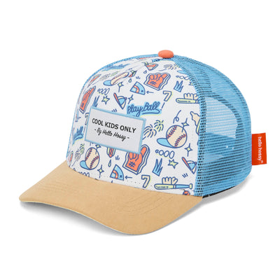 Kids blue trucker cap baseball pattern unworn Hello Hossy