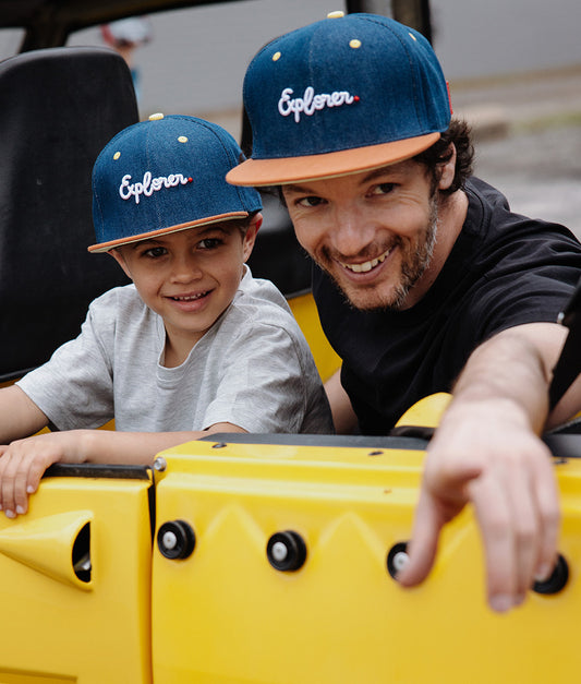 Casquette Parents-Enfants Jean Explorer, visière plate, coton biologique, certifiée Oeko-Tex, dès 9 mois, Cool Kids Only !