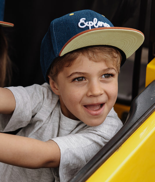 Casquette Parents-Enfants Jean Explorer, visière plate, coton biologique, certifiée Oeko-Tex, dès 9 mois, Cool Kids Only !