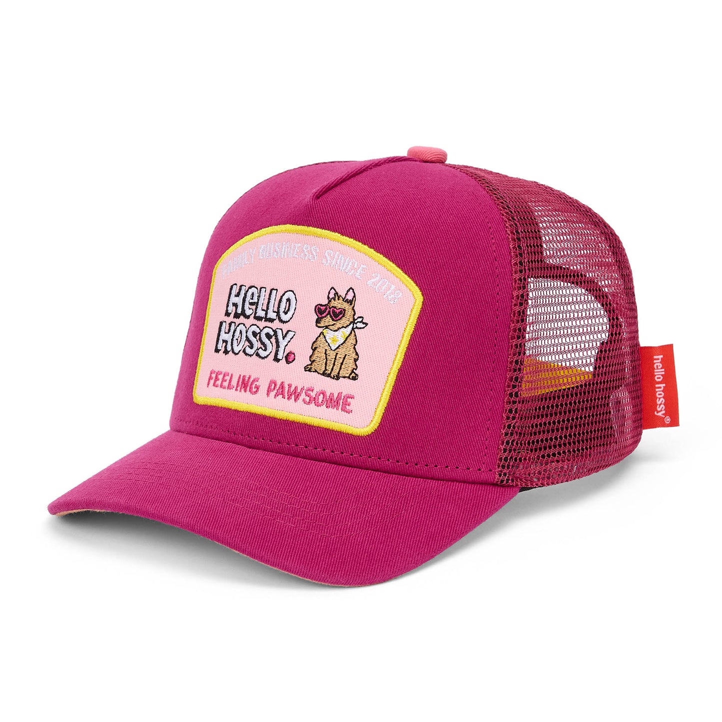 Kids fuchsia cap curved brim Patch dog Hello Hossy
