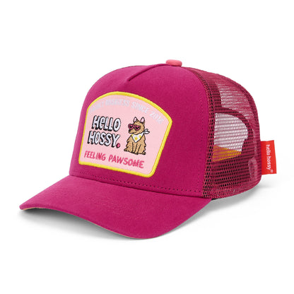 Kids fuchsia cap curved brim Patch dog Hello Hossy