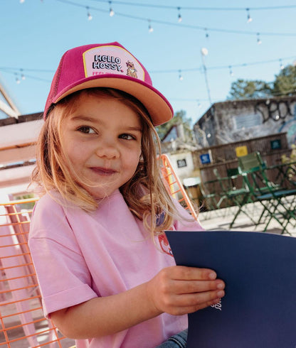 Children's fuchsia cap curved brim Patch Hello Hossy