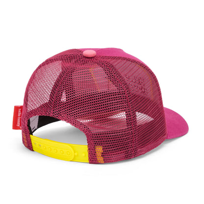 Kids fuchsia cap curved brim yellow mesh Hello Hossy