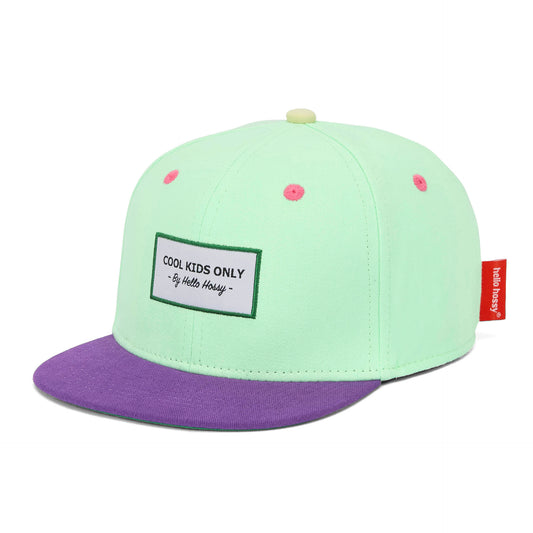 Casquette enfant vert menthe visière violette non portée Hello Hossy