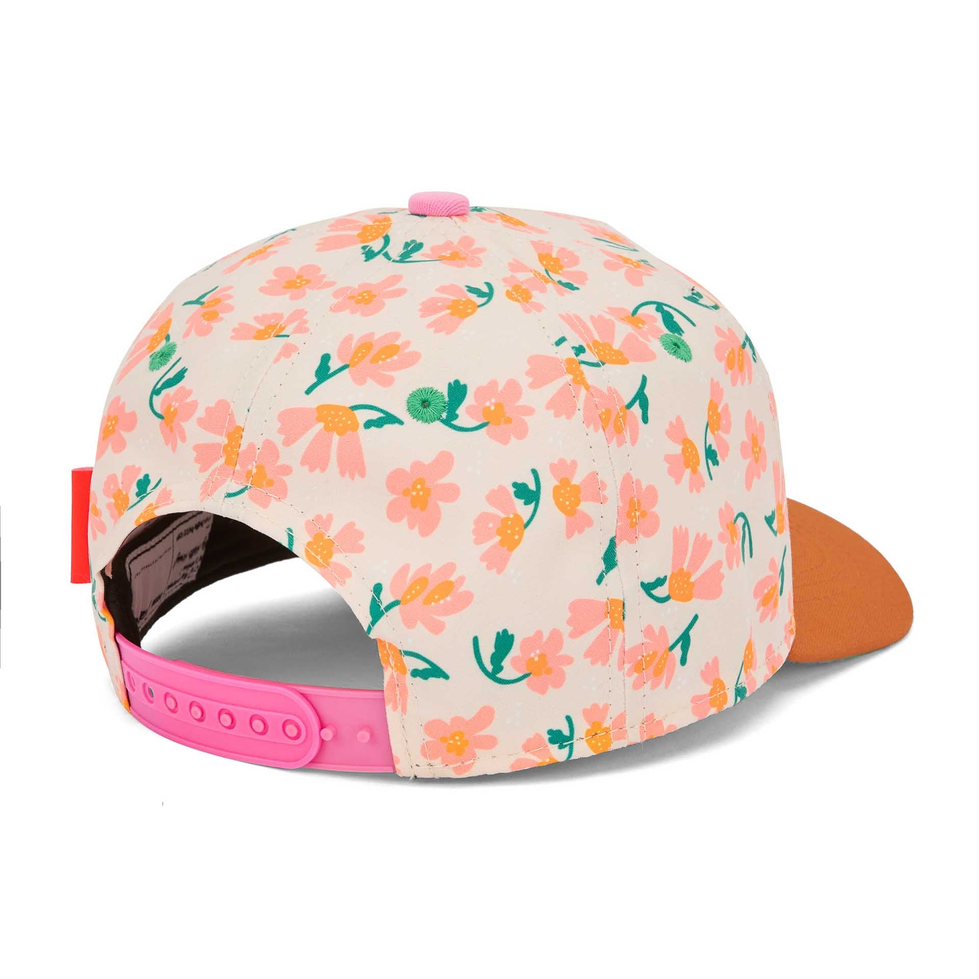 Casquette enfant crème à fleurs colorées détail attache arrière Hello Hossy