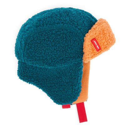 Children's ushanka blue Camel fleece lining red straps Hello Hossy