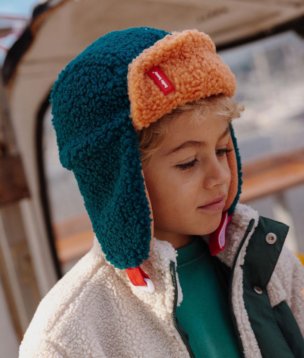 Children's ushanka blue Camel teddy effect double ears Hello Hossy